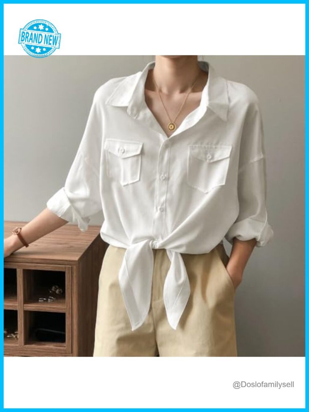 Loose Fit 3/4 Sleeve Tie Front Office Blouse - Picture 2 of 6